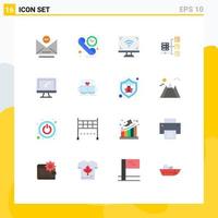 Flat Color Pack of 16 Universal Symbols of monitor social multimedia share network Editable Pack of Creative Vector Design Elements