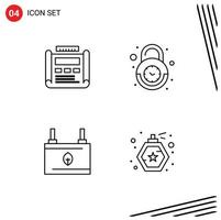 Stock Vector Icon Pack of 4 Line Signs and Symbols for blueprint security drawing clock clean Editable Vector Design Elements