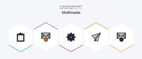 paquete de iconos multimedia de 25 líneas completas que incluye . papel. . mensaje vector