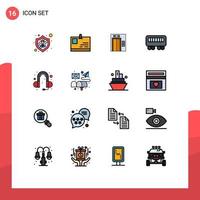 User Interface Pack of 16 Basic Flat Color Filled Lines of email sound building head phone train Editable Creative Vector Design Elements