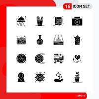 Pictogram Set of 16 Simple Solid Glyphs of suitcase notebook supplies marketing digital Editable Vector Design Elements