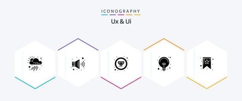 Ux And Ui 25 Glyph icon pack including used. bookmark. quality. solution. idea vector