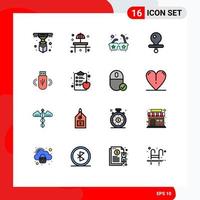 16 Universal Flat Color Filled Line Signs Symbols of data usb table nipple baby Editable Creative Vector Design Elements