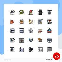 paquete de 25 modernos signos y símbolos de colores planos de línea rellena para medios de impresión web, como elementos de diseño de vectores editables de puente creativo izquierdo de rejilla de tren