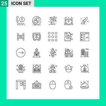 25 Universal Lines Set for Web and Mobile Applications knife camping player wifi hobby Editable Vector Design Elements