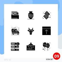 Set of 9 Modern UI Icons Symbols Signs for bull adornment cookie delivery black friday Editable Vector Design Elements