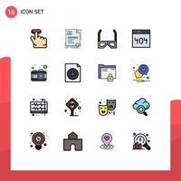 grupo de 16 líneas llenas de color plano signos y símbolos para la interfaz de entretenimiento de la página de la cámara ver elementos de diseño de vectores creativos editables