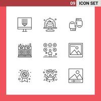 Pack of 9 Modern Outlines Signs and Symbols for Web Print Media such as checklist sound cakes music gloves Editable Vector Design Elements