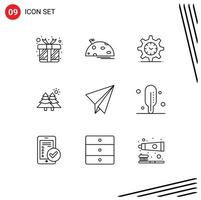 9 User Interface Outline Pack of modern Signs and Symbols of paper nature mars forest watch Editable Vector Design Elements