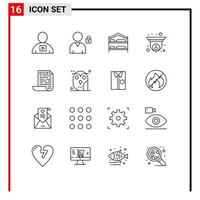 16 Universal Outline Signs Symbols of design information bed security cam Editable Vector Design Elements