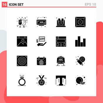 Pack of 16 Modern Solid Glyphs Signs and Symbols for Web Print Media such as computer product chemistry delete test Editable Vector Design Elements