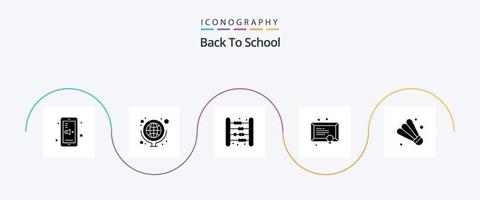 Back To School Glyph 5 Icon Pack Including badminton. school. baby. education. math vector