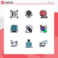 Modern Set of 9 Filledline Flat Colors Pictograph of world global pin ping equipment Editable Vector Design Elements
