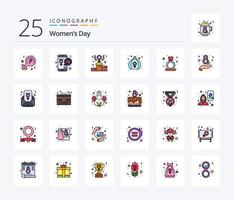 paquete de iconos llenos de 25 líneas del día de la mujer que incluye mujeres. amar. regalo. podio vector