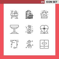 9 User Interface Outline Pack of modern Signs and Symbols of interior desk industry decor kid Editable Vector Design Elements