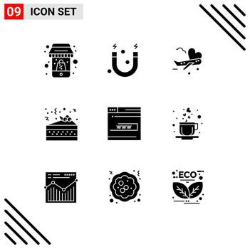 Pictogram Set of 9 Simple Solid Glyphs of website form airplane web party Editable Vector Design Elements