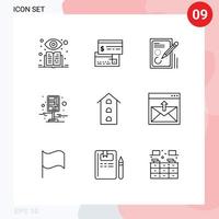 Mobile Interface Outline Set of 9 Pictograms of streets map edit destination drawing Editable Vector Design Elements