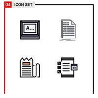 Filledline Flat Color Pack of 4 Universal Symbols of screen checkout monitor file invoice Editable Vector Design Elements