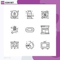 Set of 9 Commercial Outlines pack for psp games increase console protection Editable Vector Design Elements