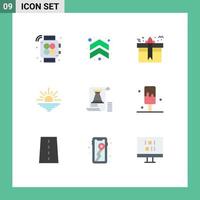 Editable Vector Line Pack of 9 Simple Flat Colors of castle open box morning sun Editable Vector Design Elements