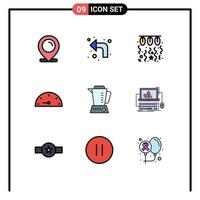 Pack of 9 Modern Filledline Flat Colors Signs and Symbols for Web Print Media such as electric performance bulb gauge string Editable Vector Design Elements