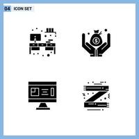 4 Universal Solid Glyph Signs Symbols of work place construction tv save planning Editable Vector Design Elements