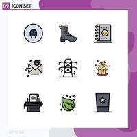 Pictogram Set of 9 Simple Filledline Flat Colors of power electricity office good sent Editable Vector Design Elements