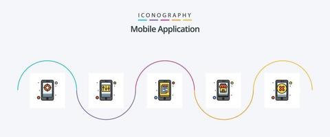 paquete de iconos de 5 planos llenos de línea de aplicación móvil que incluye cruz. ir de compras solicitud. Tienda online. comprar vector