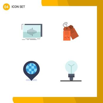 Set of 4 Commercial Flat Icons pack for audio global sequence business internet Editable Vector Design Elements