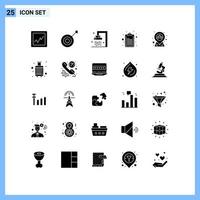 Pictogram Set of 25 Simple Solid Glyphs of baggage pin cleaning map note Editable Vector Design Elements