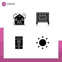 Pack of 4 Modern Solid Glyphs Signs and Symbols for Web Print Media such as estate map security gate signs Editable Vector Design Elements