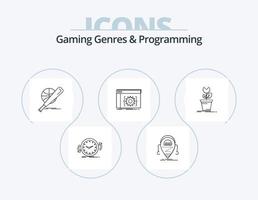 Gaming Genres And Programming Line Icon Pack 5 Icon Design. handgun. system. gaming. failure. crash vector