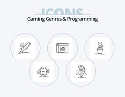 Gaming Genres And Programming Line Icon Pack 5 Icon Design. handgun. system. gaming. failure. crash vector