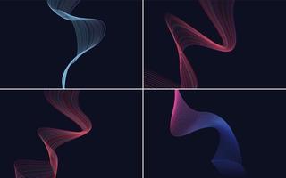 Set of 4 geometric wave pattern background Abstract waving line vector