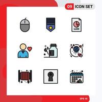 Universal Icon Symbols Group of 9 Modern Filledline Flat Colors of heart favorite rank graph economy Editable Vector Design Elements