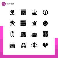 16 Universal Solid Glyph Signs Symbols of mirror alert household market interface Editable Vector Design Elements