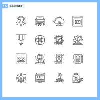 grupo de símbolos de iconos universales de 16 contornos modernos de elementos de diseño de vectores editables en la nube del documento del archivo del navegador