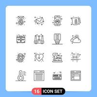 Pictogram Set of 16 Simple Outlines of employee bag online measuring cooking Editable Vector Design Elements