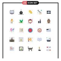 User Interface Pack of 25 Basic Flat Colors of camera mining dish spade labour Editable Vector Design Elements