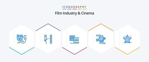 paquete de iconos azules cenima 25 que incluye hollywood. cámara filmográfica. cámara. película. cámara vector