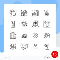 Pack of 16 Modern Outlines Signs and Symbols for Web Print Media such as call laptop information counter device computer Editable Vector Design Elements