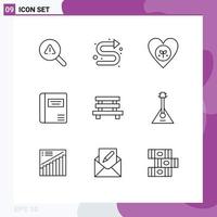 Modern Set of 9 Outlines and symbols such as bench medical book ecology education like Editable Vector Design Elements