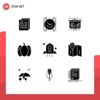 Modern Set of 9 Solid Glyphs and symbols such as vegetables food watch finance chart Editable Vector Design Elements