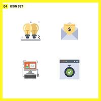 4 Universal Flat Icons Set for Web and Mobile Applications bulb computer light bulb money software Editable Vector Design Elements