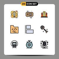 Mobile Interface Filledline Flat Color Set of 9 Pictograms of left align computer business folder Editable Vector Design Elements