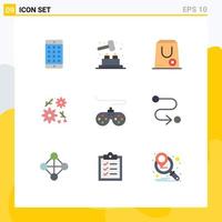 Pack of 9 Modern Flat Colors Signs and Symbols for Web Print Media such as game controller close gift bouquet Editable Vector Design Elements