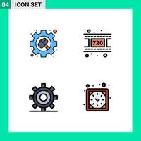 Pack of 4 Modern Filledline Flat Colors Signs and Symbols for Web Print Media such as gear development settings video programing Editable Vector Design Elements