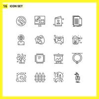 Group of 16 Outlines Signs and Symbols for registration list development filing card Editable Vector Design Elements