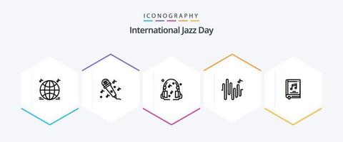 paquete de iconos de 25 líneas del día internacional del jazz que incluye álbum. ola. seno vector