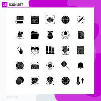 25 User Interface Solid Glyph Pack of modern Signs and Symbols of science globe website vision imagination Editable Vector Design Elements